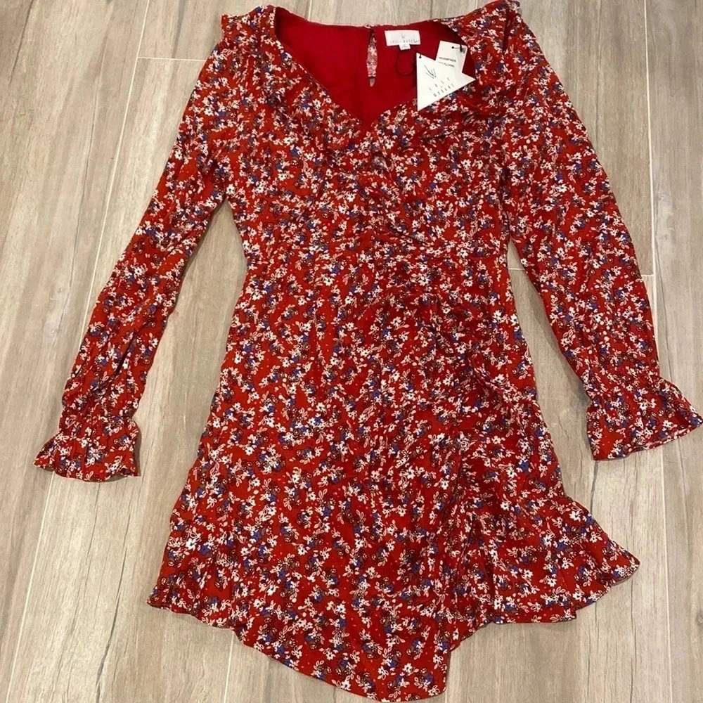 Lost + Wander Red Floral Long Sleeve Mini Dress